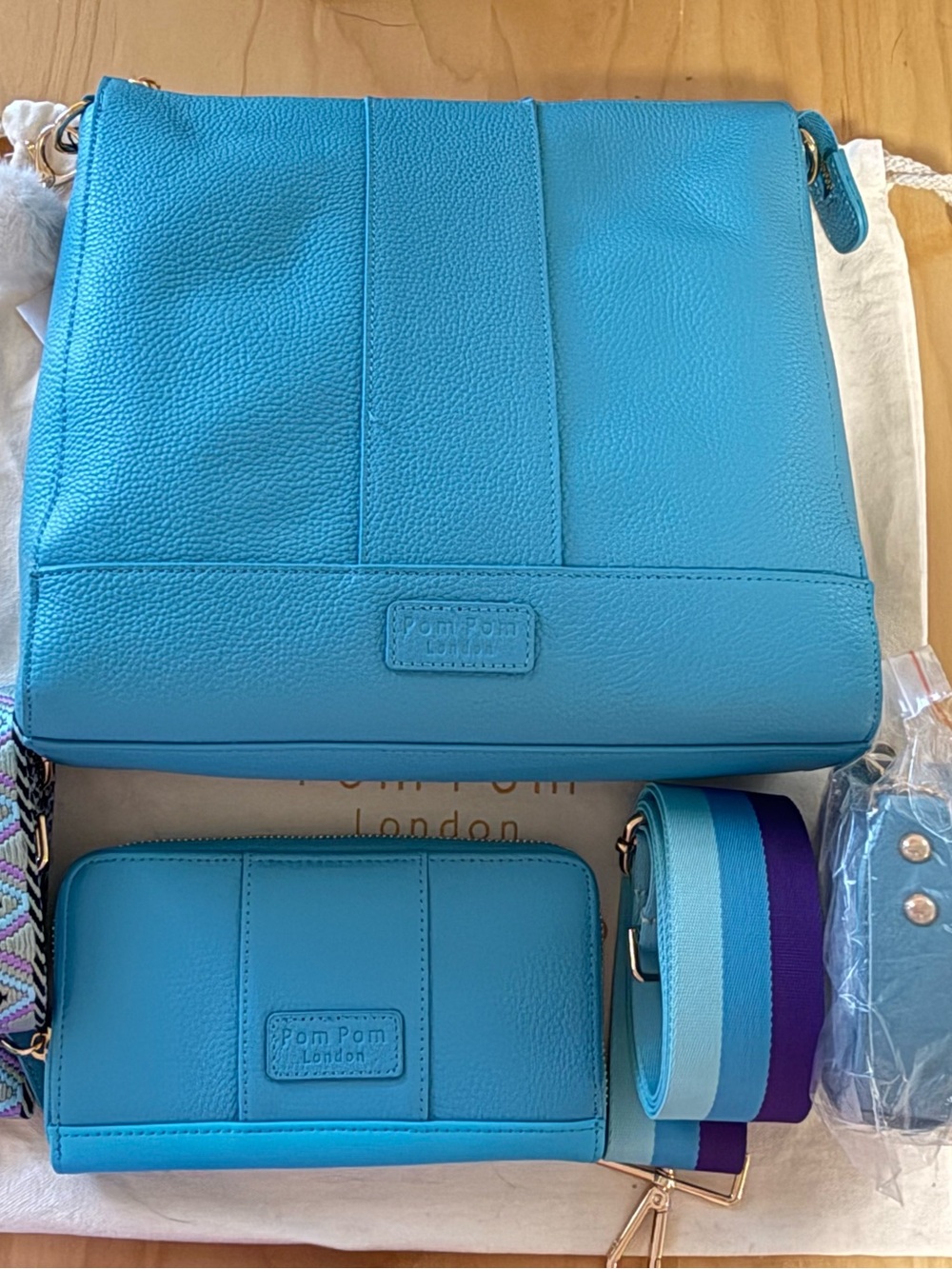 Pom Pom London Cabana Blue Westminster with matching wallet